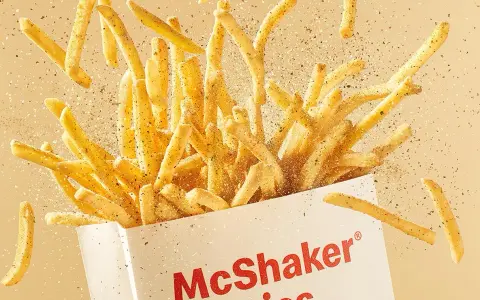 McShaker Fries wysypujące się z pudełka, posypane przyprawami.