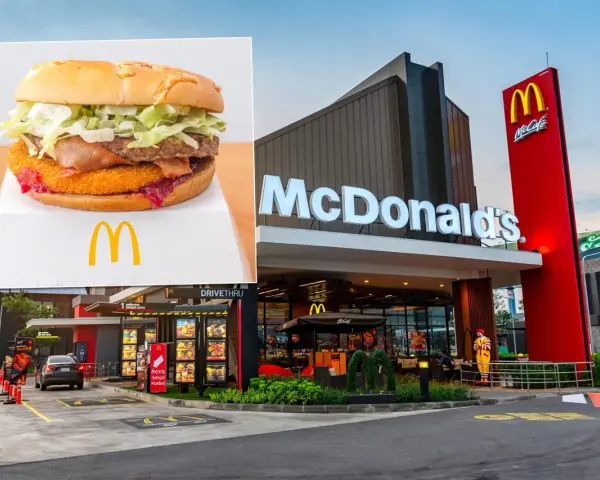 Burger Drwala McDonald's z frytkami i restauracja McDonald's.