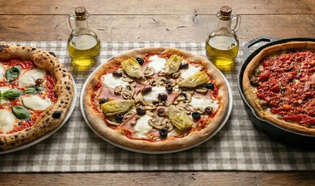 Różne style pizzy (neapolitańska, rzymska, nowojorska)
