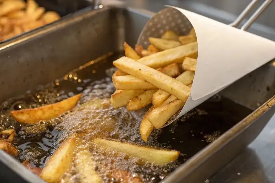podwójne smażenie frytek belgijskich